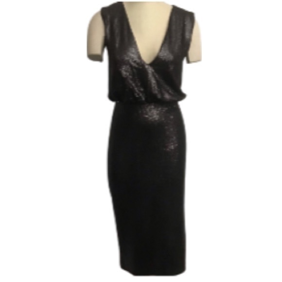 NWT Sally LaPointe Sequin Midi Black Tie Dress Fits Size 4-6 - Picture 1 of 11
